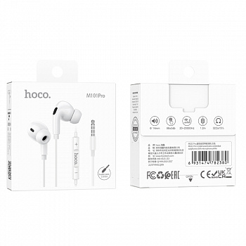 Наушники внутриканальные HOCO, M101 Pro, Crystal, микрофон, кабель 1.2м, Jack 3,5mm, белый