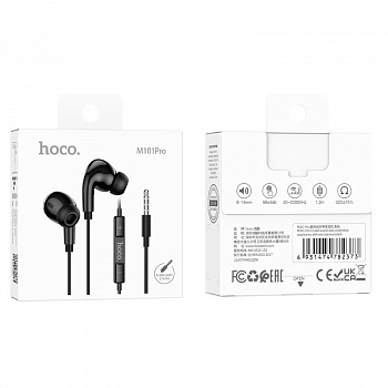 Наушники внутриканальные HOCO, M101 Pro, Crystal, микрофон, кабель 1.2м, Jack 3,5mm, чёрный