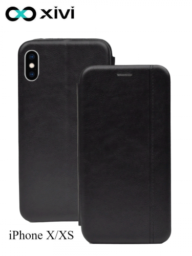 Чехол-книжка Xivi для APPLE iPhone XXS, Premium, вертикальный шов, на магните, экокожа, цвет чёрный 1