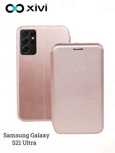 Чехол-книжка Xivi для SAMSUNG  Galaxy S21 ULTRA, Fashion Case, на магните, экокожа, цвет розовое золото 1