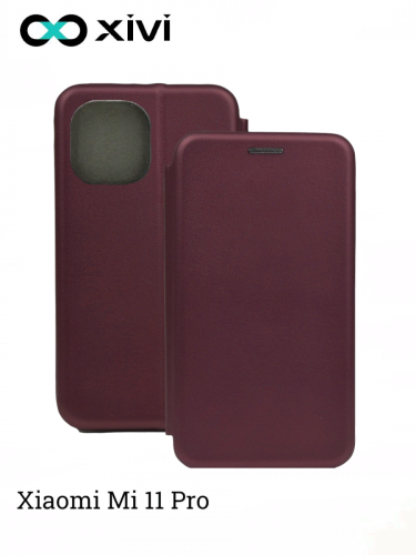 Чехол-книжка Xivi для XIAOMI MI 11 Pro, Fashion Case, на магните, экокожа, цвет винный 1