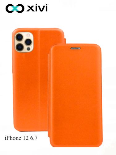 Чехол-книжка Xivi для APPLE iPhone 12 6.7, Fashion Case, на магните, экокожа, цвет оранжевый 1