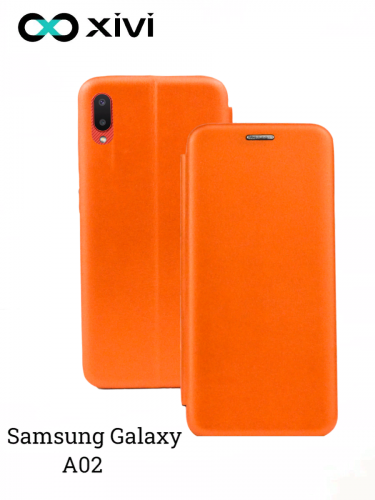 Чехол-книжка Xivi для SAMSUNG  Galaxy A02, Fashion Case, на магните, экокожа, цвет оранжевый 1