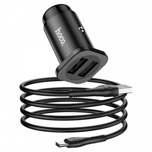 hoco-nz4-wise-road-dual-port-car-charger-set-with-type-c-cable-black