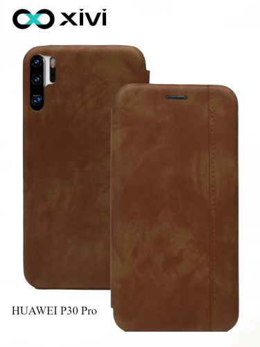 Чехол-книжка Xivi для HUAWEI P30 Pro, Premium, вертикальный шов, на магните, экокожа, цвет хаки 1