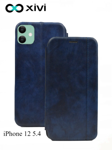 Чехол-книжка Xivi для APPLE iPhone 12 5.4, Premium, вертикальный шов, на магните, экокожа, цвет темно-синий 1