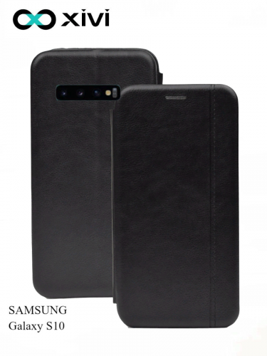 Чехол-книжка Xivi для SAMSUNG  Galaxy S10, Premium, вертикальный шов, на магните, экокожа, цвет чёрный 1