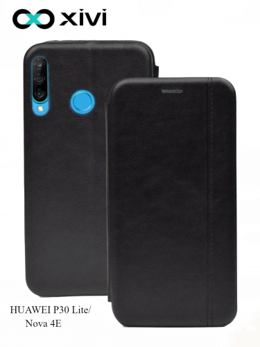 Чехол-книжка Xivi для HUAWEI P30 LiteNova 4E, Premium, вертикальный шов, на магните, экокожа, цвет чёрный 1