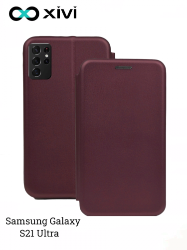 Чехол-книжка Xivi для SAMSUNG  Galaxy S21 ULTRA, Fashion Case, на магните, экокожа, цвет винный 1