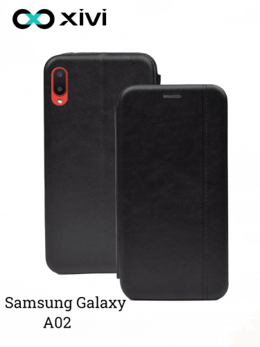 Чехол-книжка Xivi для SAMSUNG  Galaxy A02, Premium Line, вертикальный шов, на магните, экокожа, цвет чёрный 1