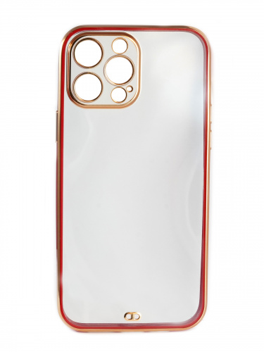 Накладка задняя для iPhone 13 Pro Max, силикон, технология 6D, с металлическим ободком, красный