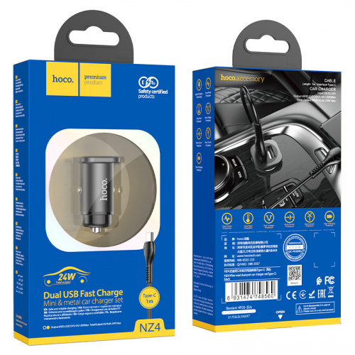 hoco-nz4-wise-road-dual-port-car-charger-set-with-type-c-cable-package-black