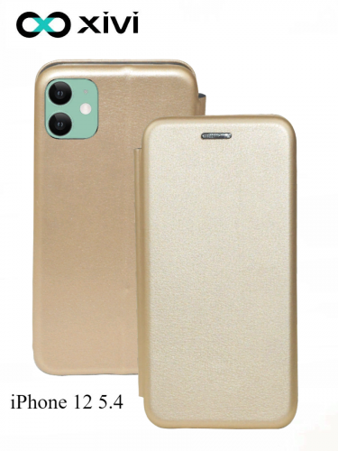 Чехол-книжка Xivi для APPLE iPhone 12 5.4, Fashion Case, на магните, экокожа, цвет золотой 1