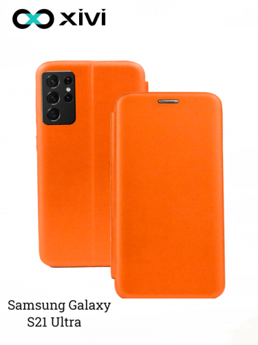 Чехол-книжка Xivi для SAMSUNG  Galaxy S21 ULTRA, Fashion Case, на магните, экокожа, цвет оранжевый 1