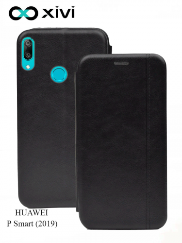 Чехол-книжка Xivi для HUAWEI P Smart (2019), Premium, вертикальный шов, на магните, экокожа, цвет чёрный 1